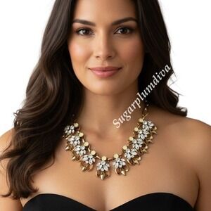 Gorgeous Gold Rhinestone Crystal Cluster Bee Statement Padgent Wedding Necklace